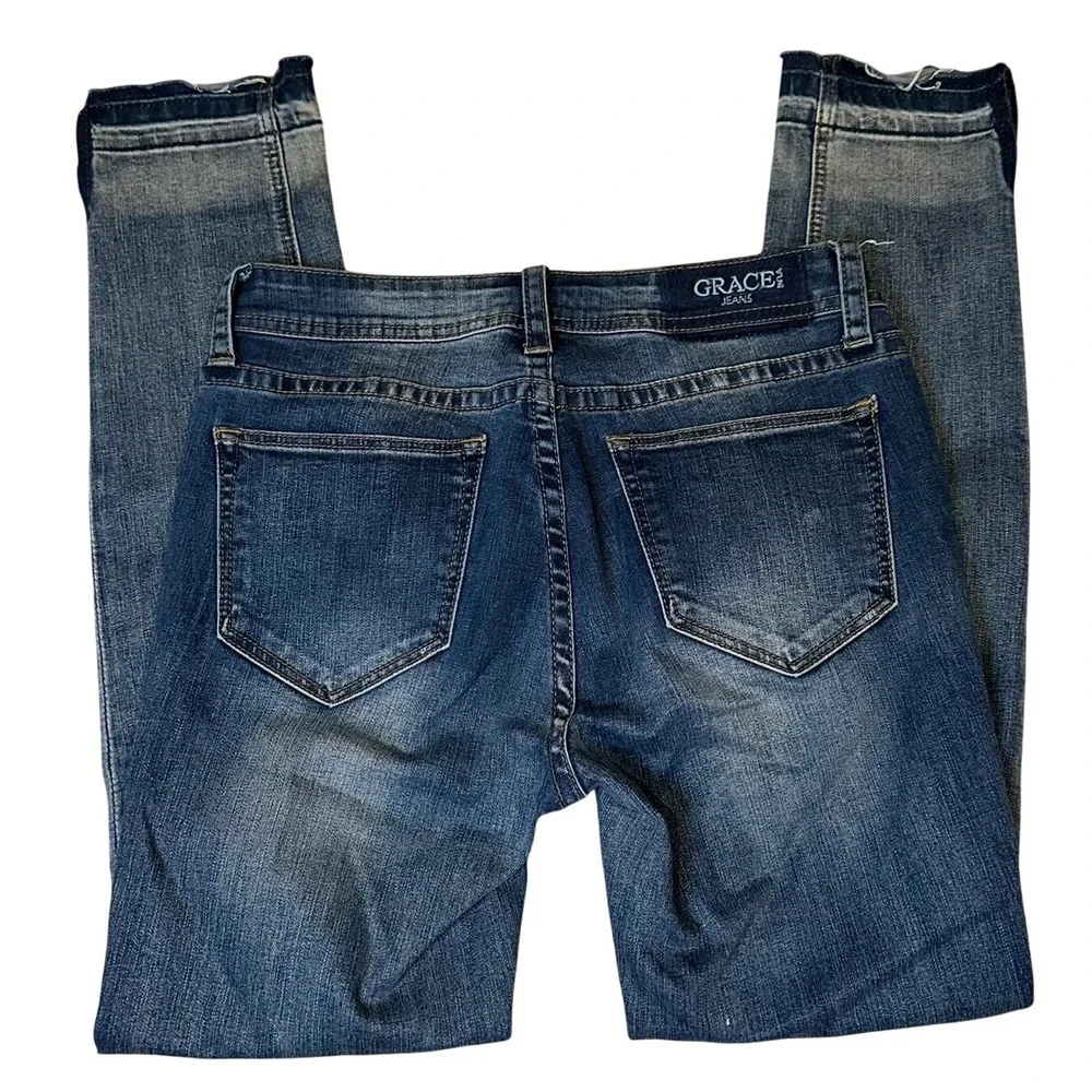 Grace in LA‎ Easy Fit Skinny Jeans Women's 26 Medium Wash Released Raw Hem